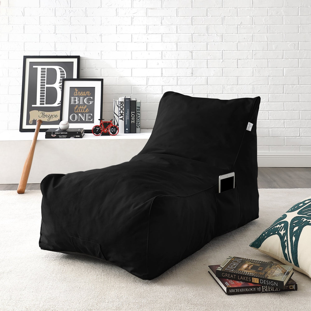 Black Bean Bag Lounger Chair Giant Extra Large Oversized Dorm Room Sleeper  Sofa