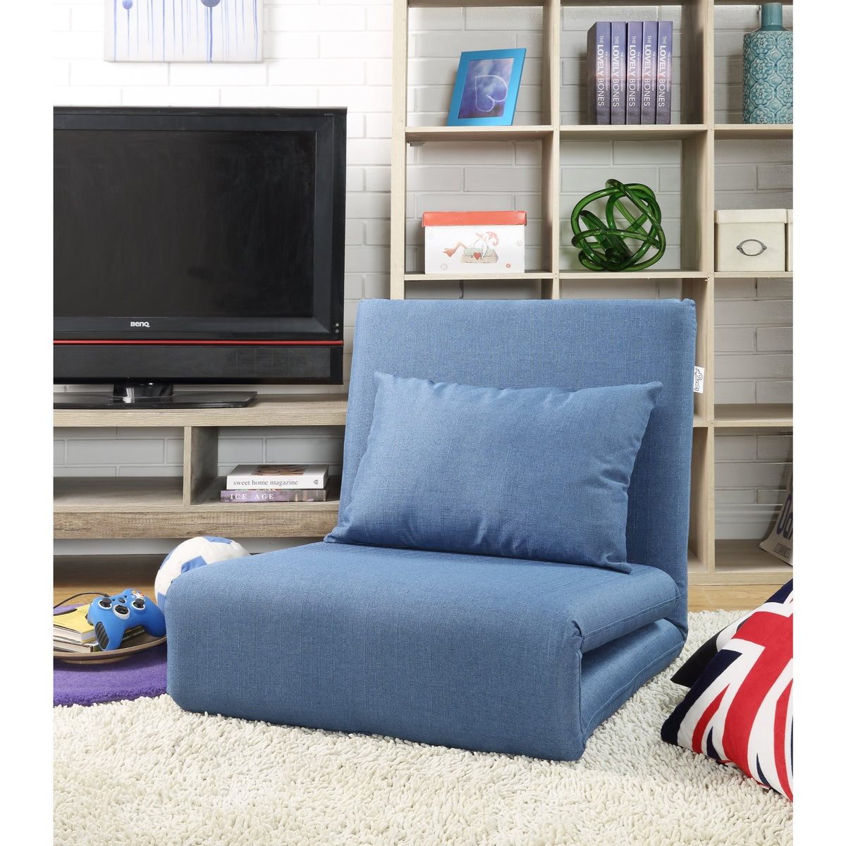 Loungie Linen Chair Sleeper Dorm Bed Couch Lounger Sofa Blue