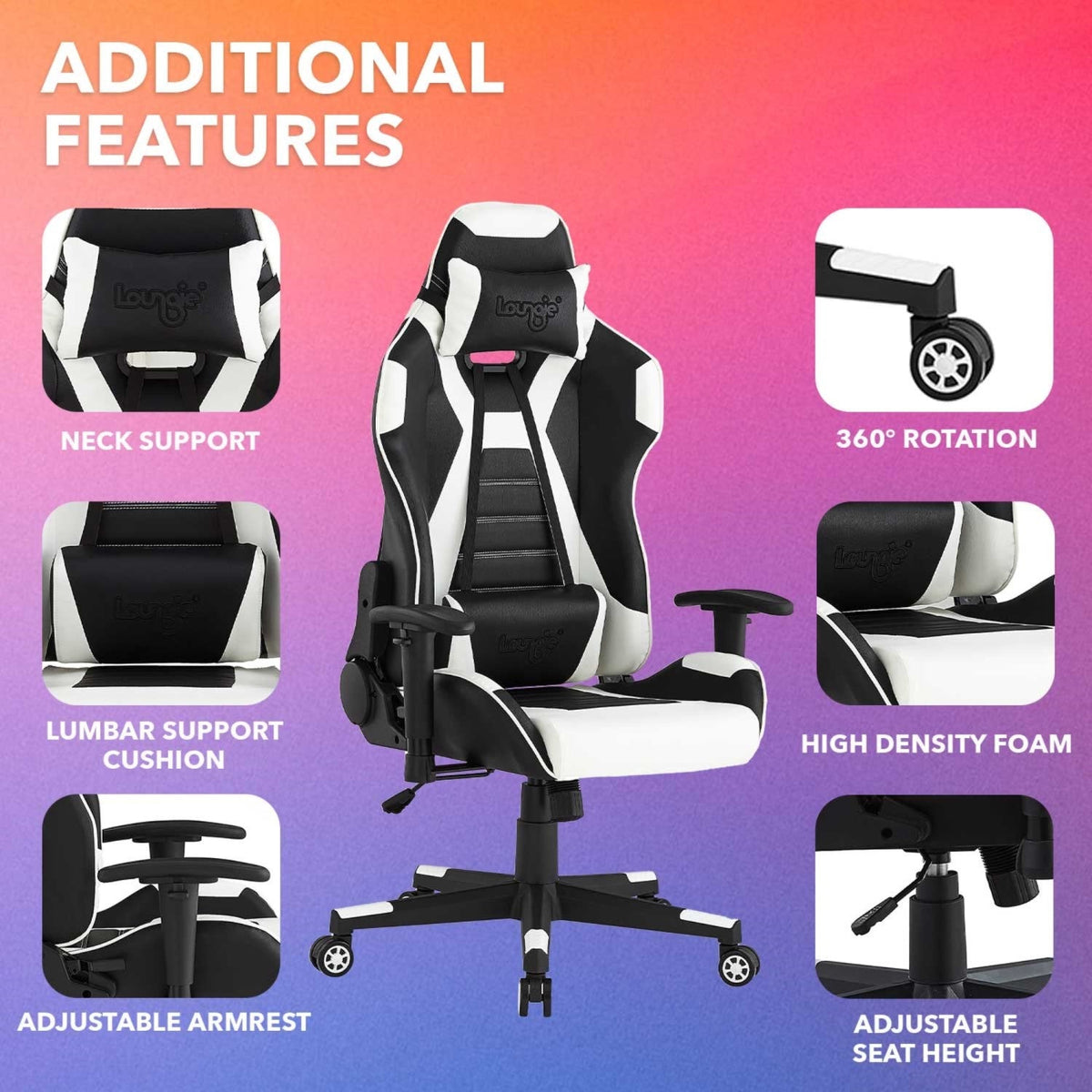 Reina Modern Game Chair Swivel Adjustable Back Angle Seat Height