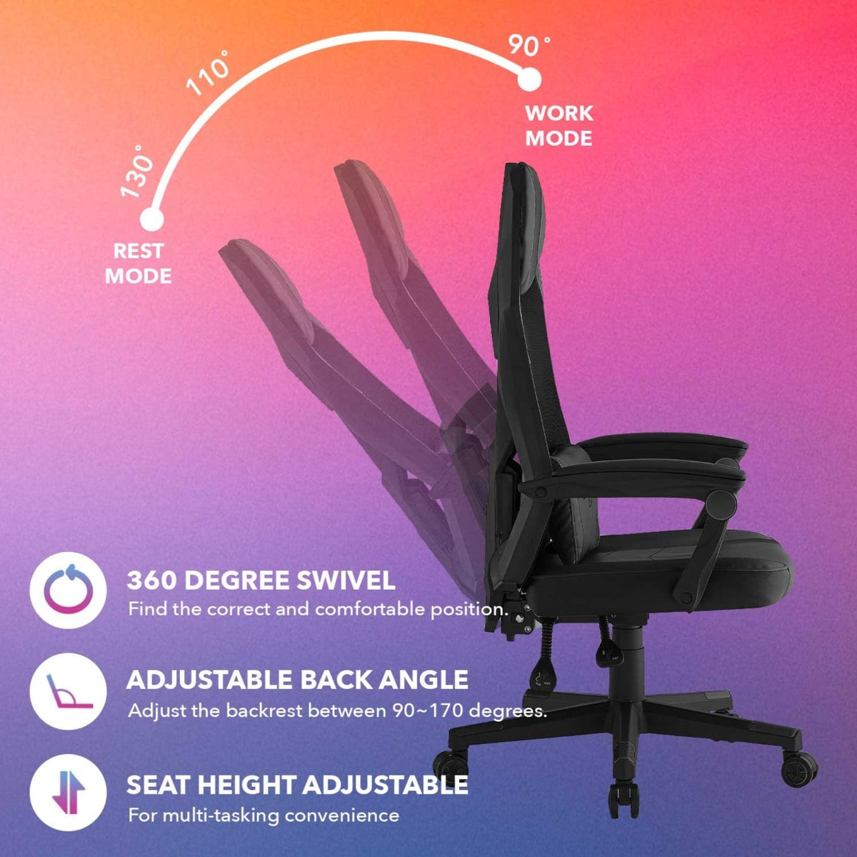 Hadleigh Swivel, Adjustable Back Angle and Seat Height Game Chair