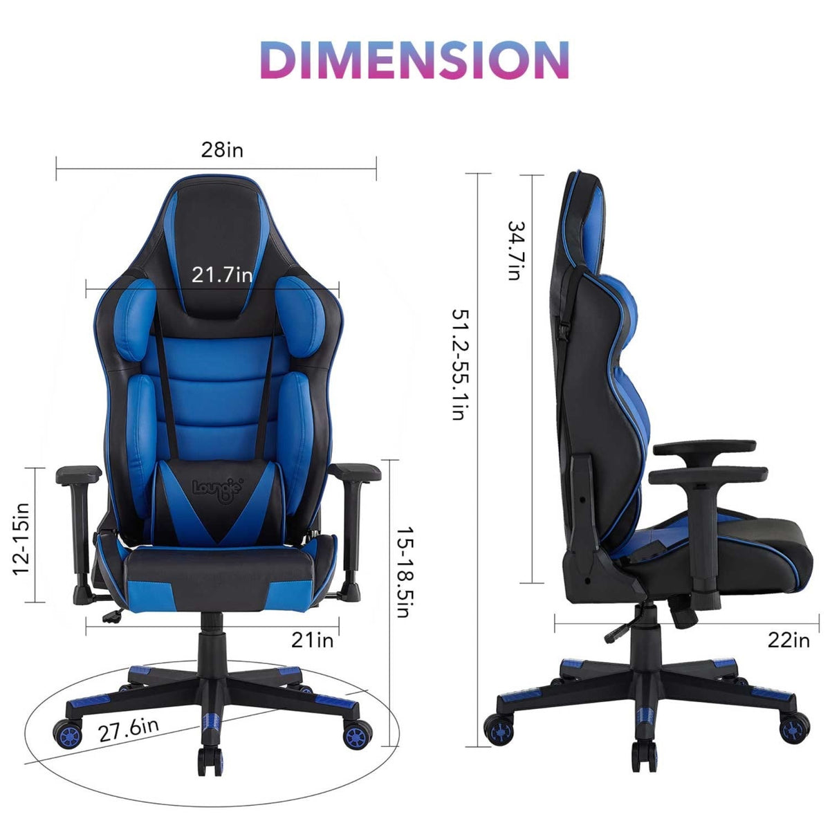 Angeline Swivel, Adjustable Back Angle, Seat Height and Armrest Game Chair