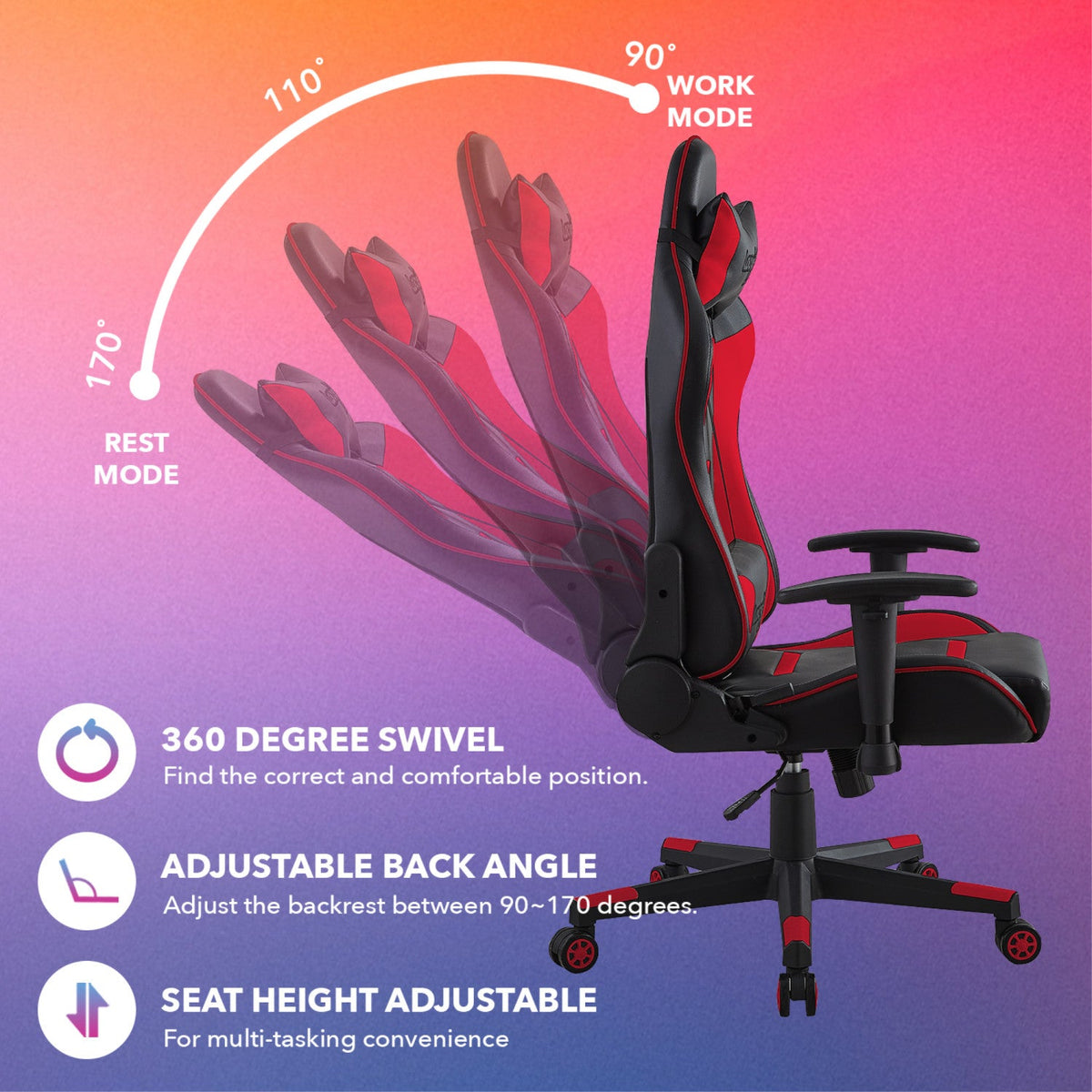 Aislinn Swivel, Adjustable Back Angle, Seat Height and Armrest Game Chair