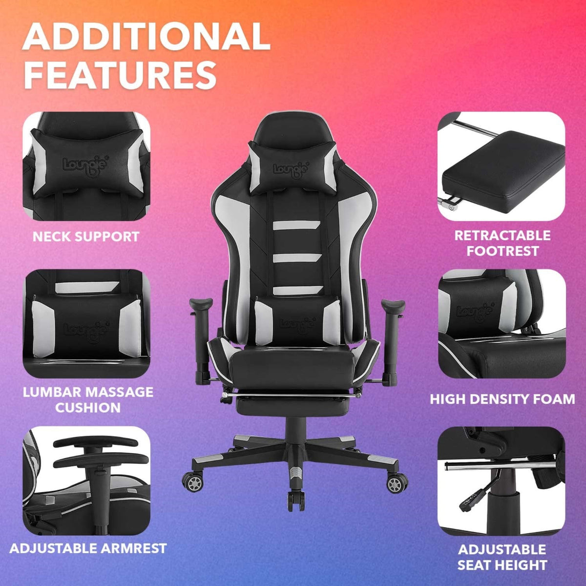 Lilia Swivel, Adjustable Back Angle, Seat Height and Armrest Game Chair