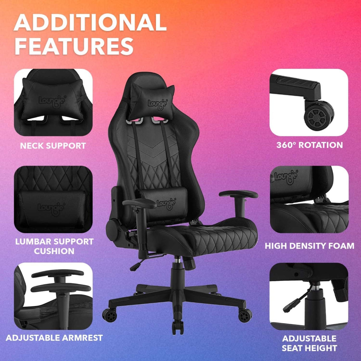 Maxton Swivel, Adjustable Back Angle, Seat Height and Armrest Game Chair