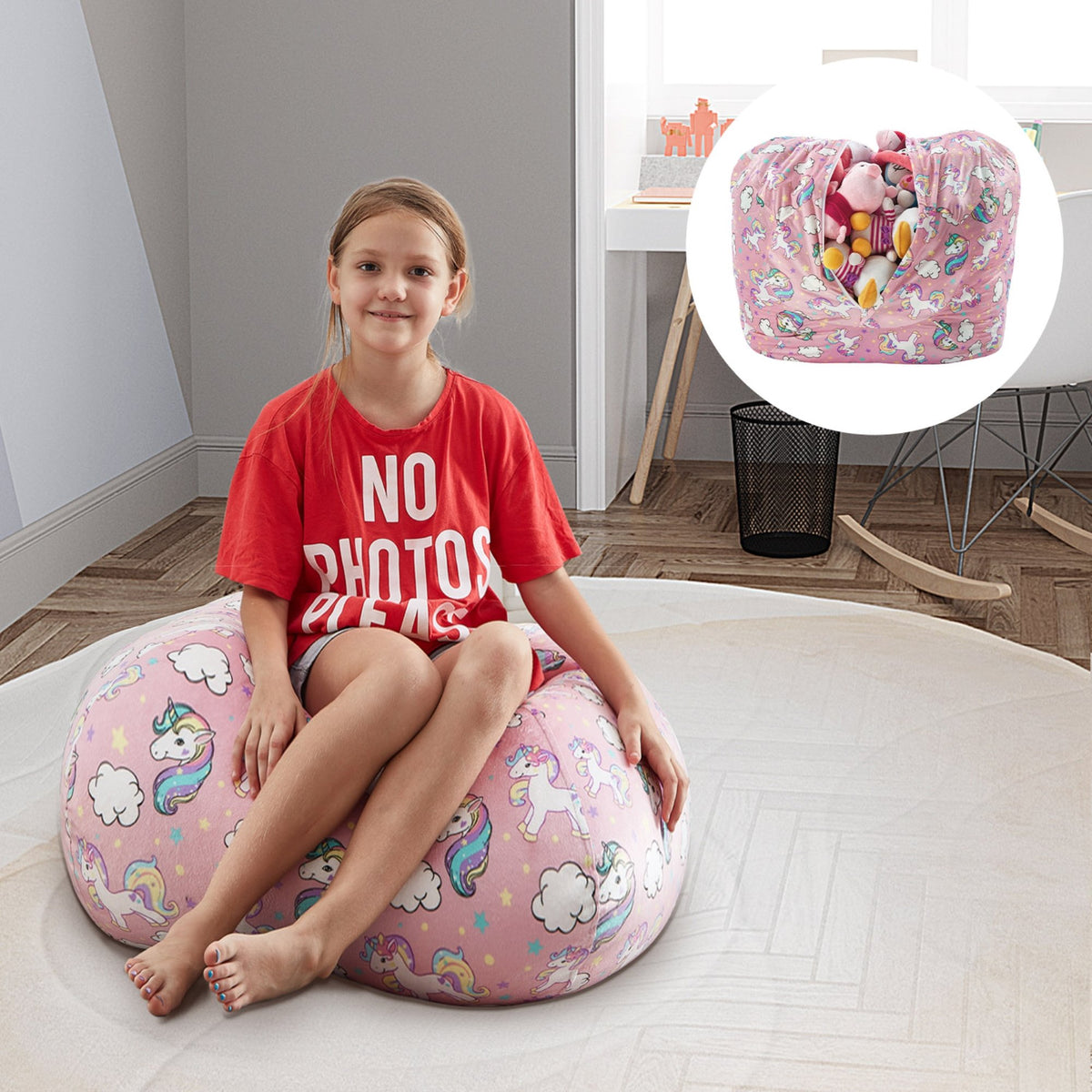  Loungie Stuffed Animal Storage Beanbag Cover - 55 Extra Large  Bean Bag Chair, Unicorn Light Pink : Home & Kitchen