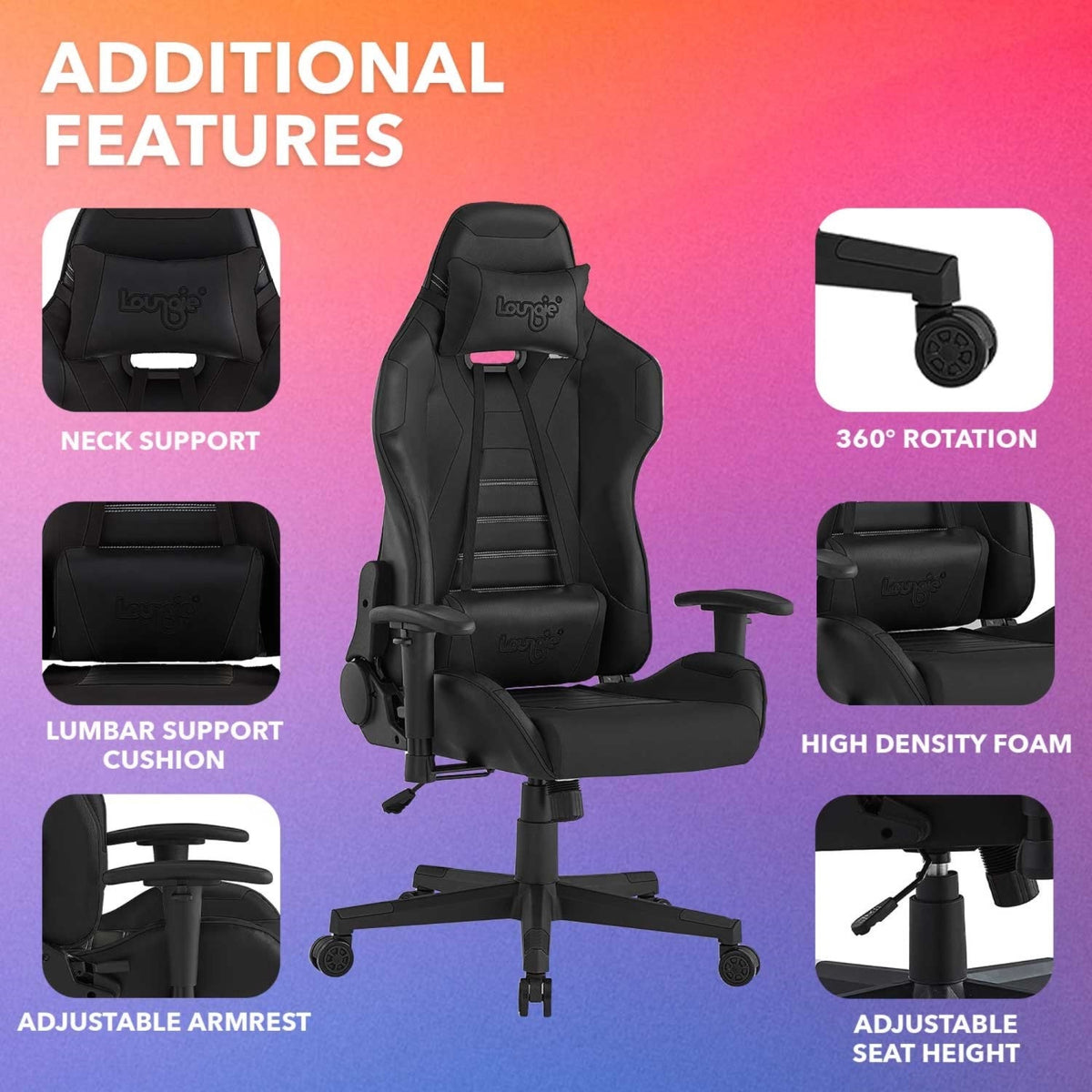 Reina Swivel, Adjustable Back Angle, Seat Height and Armrest Game Chair